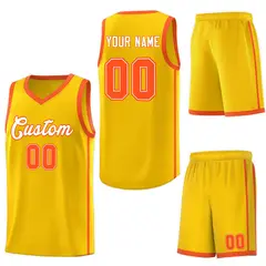 Gold White-Orange Two Bar Side Sports Basketball Jersey 6