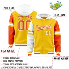 Gold White Orange Varsity Three Stripes Raglan Hoodie Jacket 4