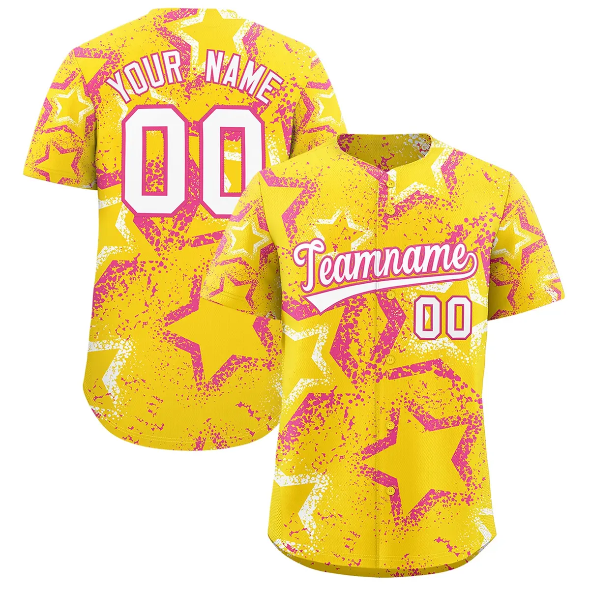 Gold White Pink Graffiti Star Ink Texture Baseball Jersey