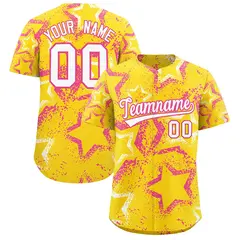 Gold White Pink Graffiti Star Ink Texture Baseball Jersey 1