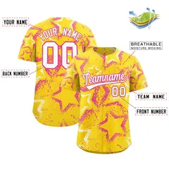 Gold White Pink Graffiti Star Ink Texture Baseball Jersey 2