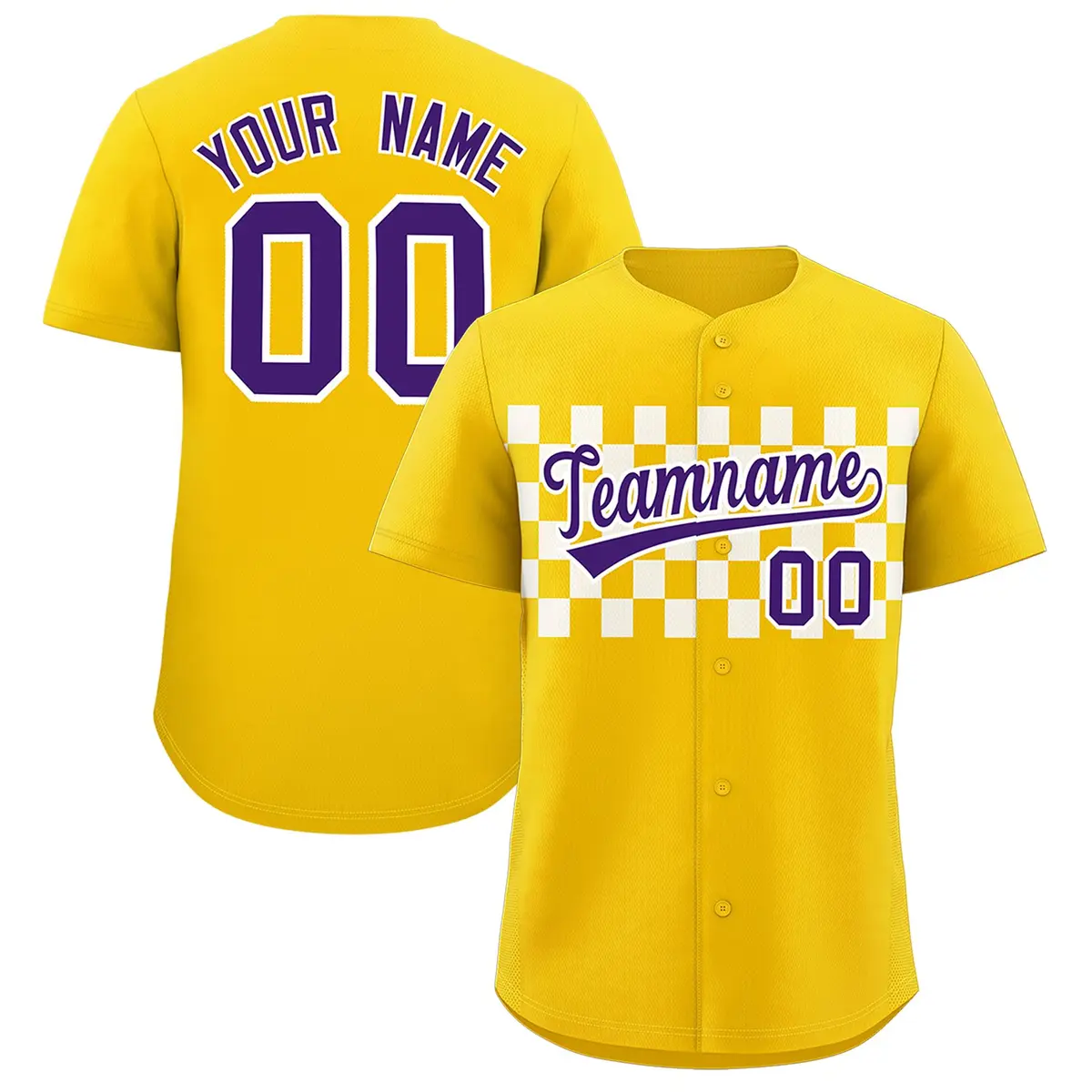 Gold White Plaid Fashion Authentic Baseball Jersey