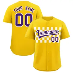 Gold White Plaid Fashion Authentic Baseball Jersey 1