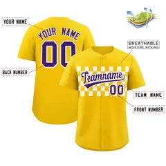 Gold White Plaid Fashion Authentic Baseball Jersey 2