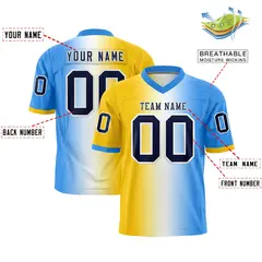 Gold White-Powder Blue Gradient Football Jersey 2