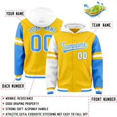 Gold White-Powder Blue Varsity Three Stripes Raglan Jacket Hoodie 4