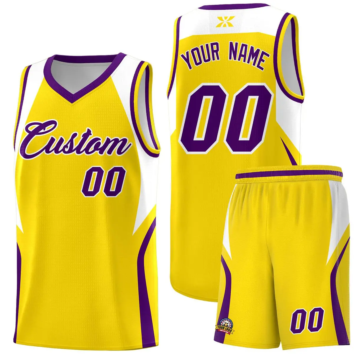 Gold White Purple Color Block Basketball Jersey