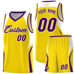 Gold White Purple Color Block Basketball Jersey 1