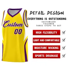 Gold White Purple Color Block Basketball Jersey 2