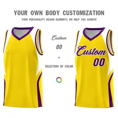 Gold White Purple Color Block Basketball Jersey 3