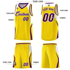 Gold White Purple Color Block Basketball Jersey 5