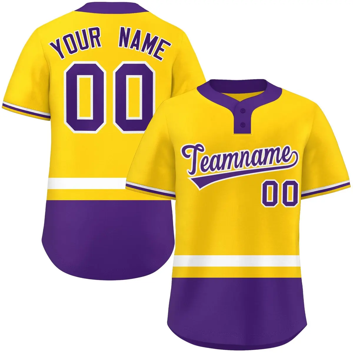 Gold White-Purple Color Block Two-Button Softball Jersey