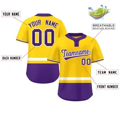 Gold White-Purple Color Block Two-Button Softball Jersey 2