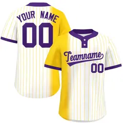 Gold White-Purple Gradient Stripe Two-Button Softball Jersey 1