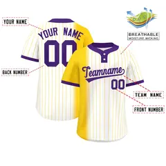 Gold White-Purple Gradient Stripe Two-Button Softball Jersey 2