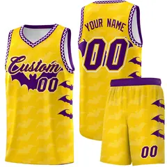 Gold White Purple Halloween Bat Pattern Basketball Jersey 1