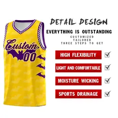 Gold White Purple Halloween Bat Pattern Basketball Jersey 2