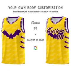 Gold White Purple Halloween Bat Pattern Basketball Jersey 3