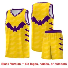 Gold White Purple Halloween Bat Pattern Basketball Jersey 7