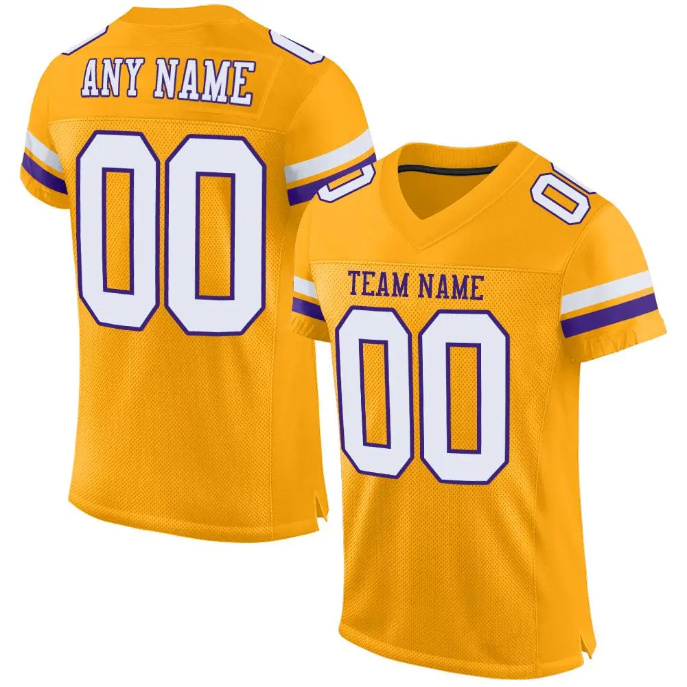 Gold White-Purple Mesh Football Jersey