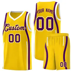 Gold White-Purple Ribbon Pattern Basketball Kits