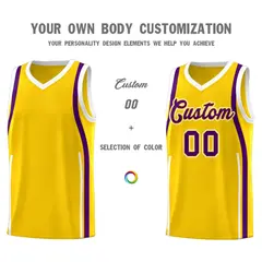 Gold White-Purple Ribbon Pattern Basketball Kits 3