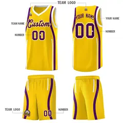 Gold White-Purple Ribbon Pattern Basketball Kits 5