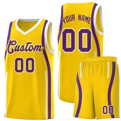 Gold White-Purple Ribbon Pattern Basketball Kits 1