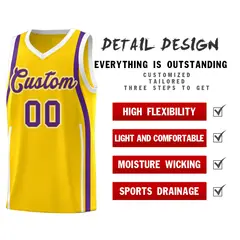 Gold White-Purple Ribbon Pattern Basketball Kits 2