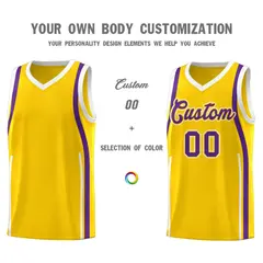 Gold White-Purple Ribbon Pattern Basketball Kits 3