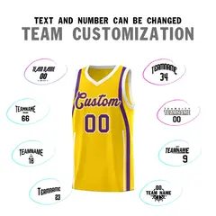 Gold White-Purple Ribbon Pattern Basketball Kits 4