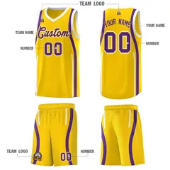 Gold White-Purple Ribbon Pattern Basketball Kits 5