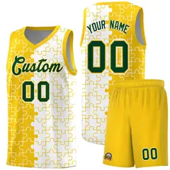 Gold White Puzzle Pattern Splid Basketball Kits