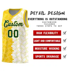 Gold White Puzzle Pattern Splid Basketball Kits 2