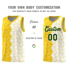 Gold White Puzzle Pattern Splid Basketball Kits 3