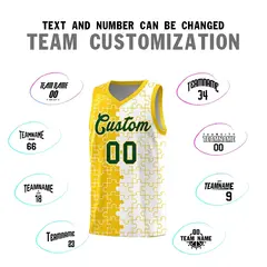 Gold White Puzzle Pattern Splid Basketball Kits 4