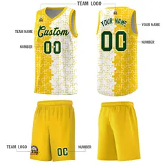 Gold White Puzzle Pattern Splid Basketball Kits 5