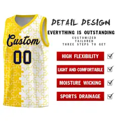 Gold White Puzzle Pattern Splid Basketball Kits 2