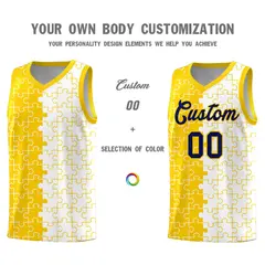 Gold White Puzzle Pattern Splid Basketball Kits 3