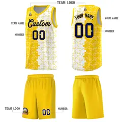 Gold White Puzzle Pattern Splid Basketball Kits 5