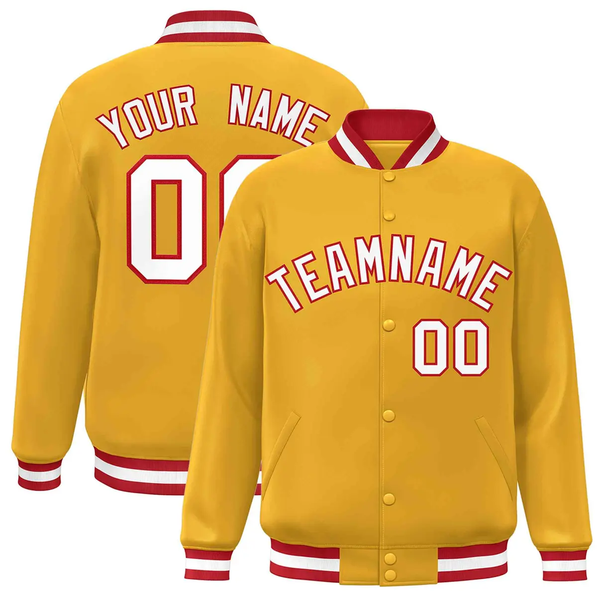 Gold White-Red Classic Varsity Full-Snap Letterman Jacket