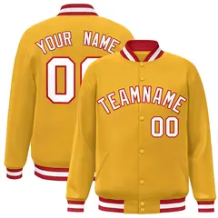 Gold White-Red Classic Varsity Full-Snap Letterman Jacket 1