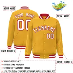 Gold White-Red Classic Varsity Full-Snap Letterman Jacket 2