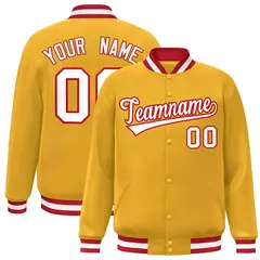 Gold White-Red Classic Varsity Full-Snap Letterman Jacket 1