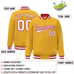 Gold White-Red Classic Varsity Full-Snap Letterman Jacket 2