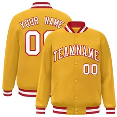 Gold White-Red Classic Varsity Full-Snap Letterman Jacket 1