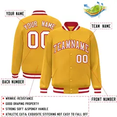 Gold White-Red Classic Varsity Full-Snap Letterman Jacket 2