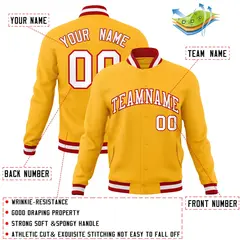 Gold White-Red Classic Varsity Full-Snap Letterman Jacket 4