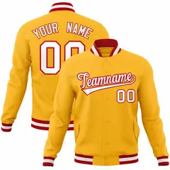 Gold White-Red Classic Varsity Full-Snap Letterman Jacket 1