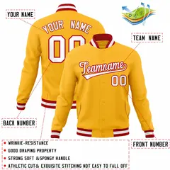 Gold White-Red Classic Varsity Full-Snap Letterman Jacket 4